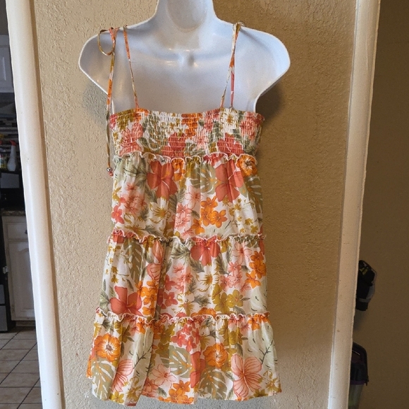 Forever 21 Floral Tiered Dress - Orange and Green - Picture 2 of 3